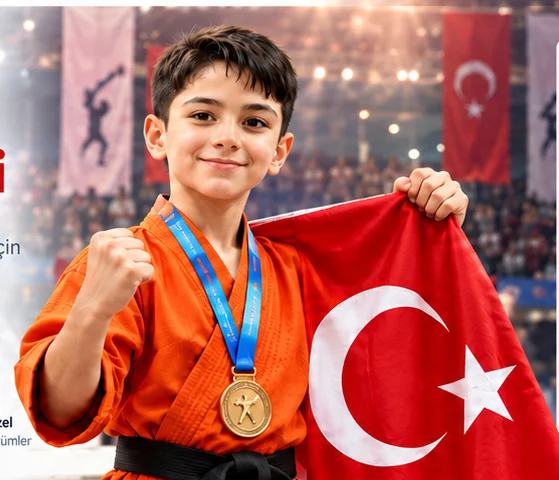 Türkiye bayrağıyla karate sporcusu